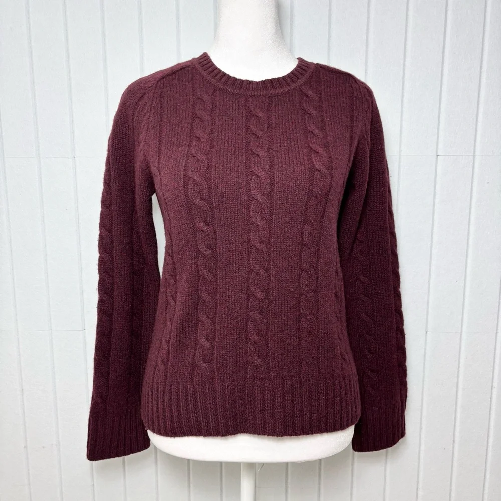 J. Crew Women's 100%‎ Lambswool Cable Knit Sweater - Deep Burgundy size PXS